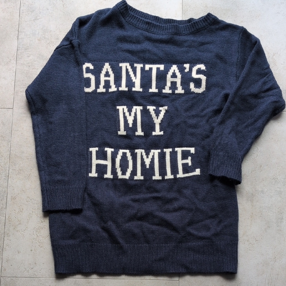 SHEIN Navy Blue Knit Sweater Santa Christmas